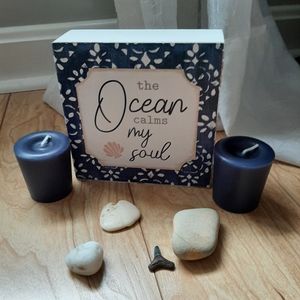 Inspiring bundle of nautical sign "The Ocean Calms my Soul" and matching votives